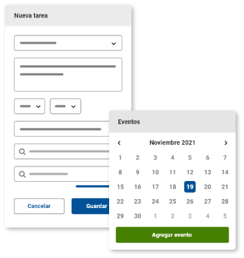 Imagen de pantalla de creación de nuevos eventos, con detalle de un calendario